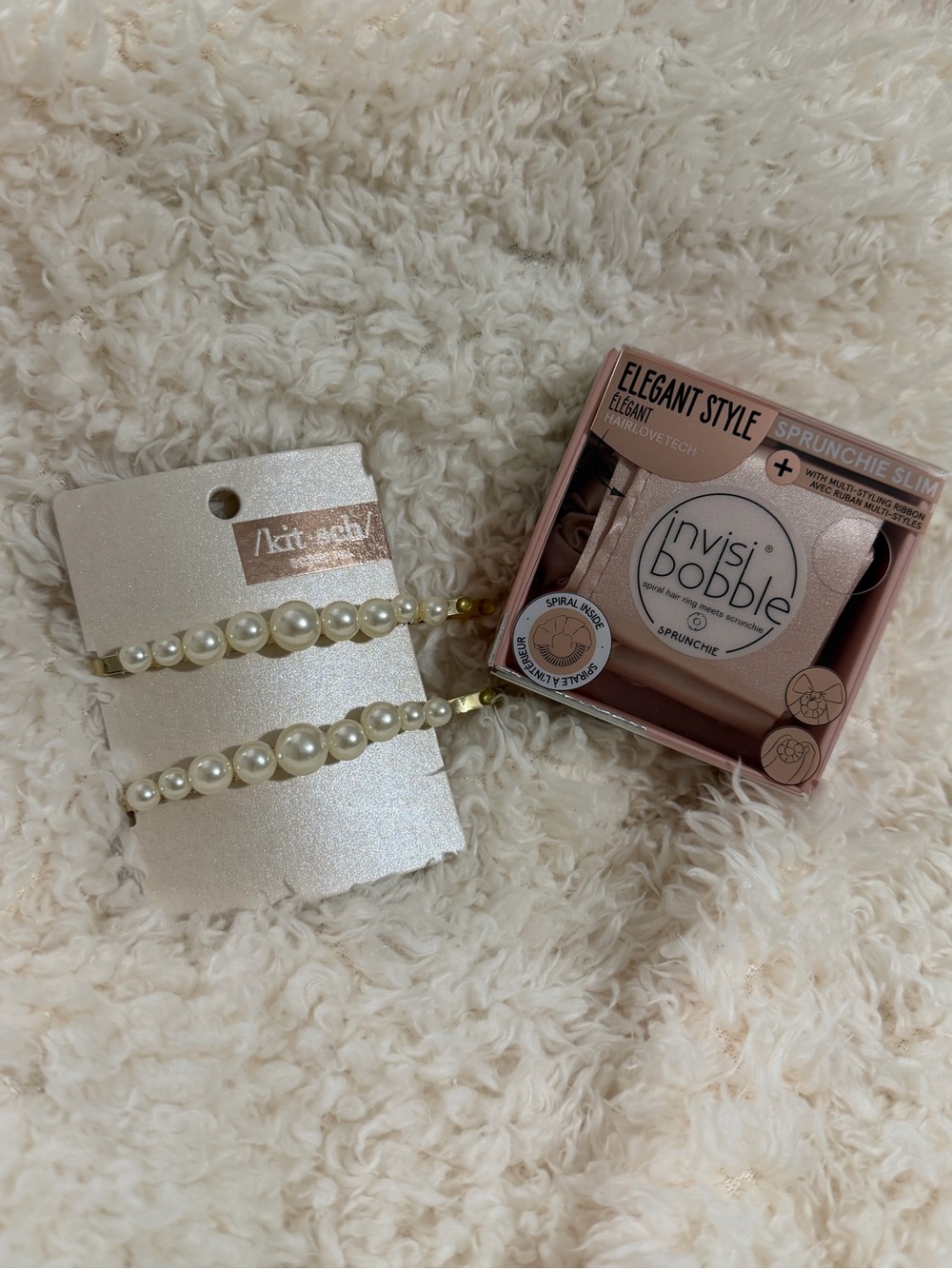 2 Hair Set ~ Invisibobble Sprunchie Ballerina Ribbon with Kitsch Pearl Hair Clip